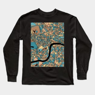 London Map Pattern in Mid Century Pastel Long Sleeve T-Shirt